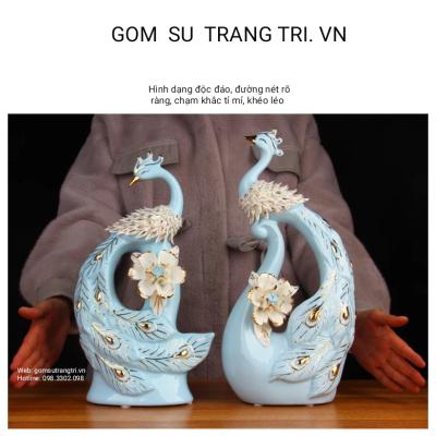 tượng đôi chim công, tượng sứ trang trí nhà cửa, tượng chim công